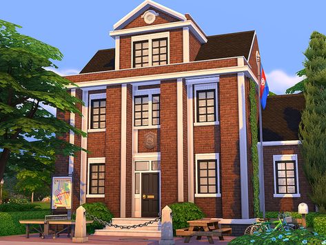 here is a high school dorm for your Sims Found in TSR Category 'Sims 4 Residential Lots' Dorm Sims 4, Sims 4 Dorm, Sims 4 High School, Mediterranean Cottage, The Sims 4 Lots, School Dorm, Princess Bedroom, A Frame House, Island Living