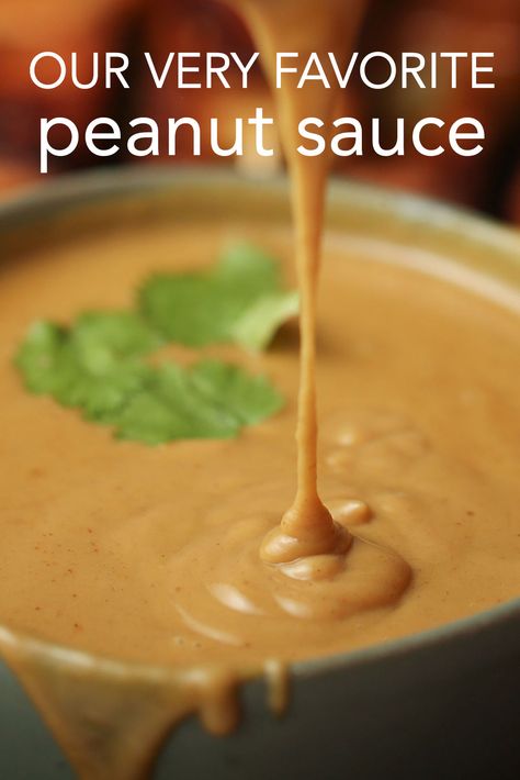 Peanut sauce being poured from a pitcher into a bowl. Thai Chicken Satay With Peanut Sauce Coconut Milk, Coconut Milk Peanut Sauce, Low Sodium Peanut Sauce, Thai Peanut Sauce With Coconut Milk, Peanut Butter Curry Sauce, Peanut Sauce With Coconut Milk, Curry Sauce With Coconut Milk, Peanut Butter Sauce For Chicken, Peanut Sauce For Chicken