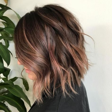 Subtle Pink Highlights, Hair Color Ideas For 2023, Brown Balayage Hair, Balayage Hair Bob, Balayage Styles, Natural Dark Hair, Gold Balayage, Dark Brown Balayage, Rose Gold Balayage