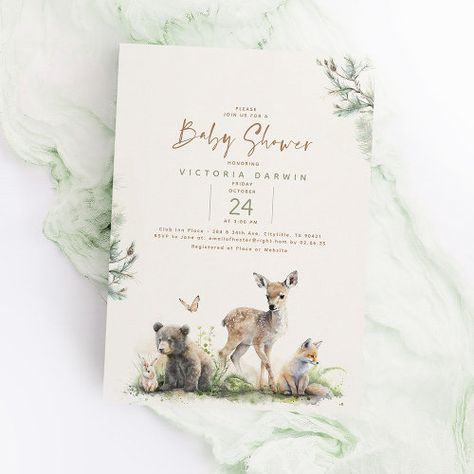 Woodland Forest Animals Unique Baby Shower for $2.92 - Bridal Shower Invitations Wonderland Creatures, Baby Shower Forest Animals, Baby Shower Forest, Animals Unique, Woodland Forest Animals, Unique Baby Shower Invites, Green Invitations, Animal Baby Shower Invitations, Gender Neutral Baby Shower Invitations