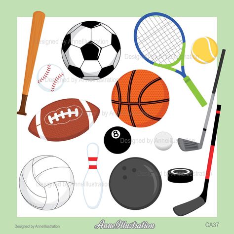 Sport Ball Clipart,Soccer,Tennis,Basketball,Rugby,Hockey,Golf,Bowling,Vector,Instant download Illustration_CA40 by AnneIllustration on Etsy https://www.etsy.com/au/listing/668412973/sport-ball Sports Day Decoration, Collage Simple, Ball Clipart, Basketball Ideas, Sports Clipart, Sports Vinyl, Sports Clips, Building Things, Bottle Cap Images