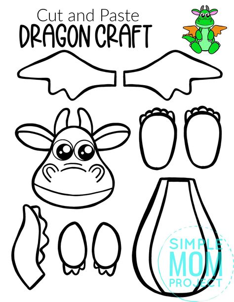 Are you looking for an easy, printable, paper dragon craft template you and your preschool or kindergarten students can cut out? The free printable dragon template makes this cute and simple dragon craft an easy way to teach the letter D. You can use him as a fire breathing coloring dragon game or recycle some old pipe cleaners or paper plates you have lying around and turn this into a DIY decorate your own dragon craft day! #dragoncraft #dragontemplate #simplemomproject Dragon Art For Preschoolers, Dragon And Castle Theme Preschool, There Was An Old Dragon Who Swallowed A Knight Activities, Paper Plate Dragon Crafts For Kids, Easy Dragon Craft, Dragon Crafts Preschool, Craft Kit Ideas, Dragon Template, Paper Dragon Craft