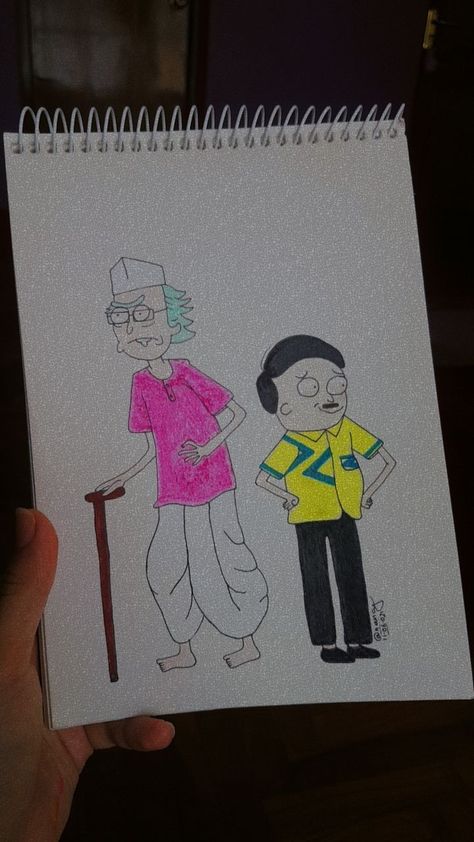 #rick #morty #tmkoc #rickandmorty #jethalal #champaklal #art #draw #craftyhands Tmkoc Drawing, Jethalal Sketch, Jethalal Drawing, Project File Cover Ideas School Creative, Basic Drawings, File Cover, School Creative, Hindi Movie, Basic Drawing