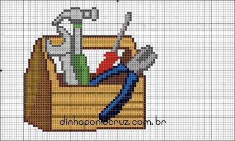 Lego Art Print, Cross Stitch Tools, Handy Manny, Bday Cards, Construction Tools, Crochet Tapestry, Lego Art, Cross Stitch Patterns Free, Tapestry Crochet