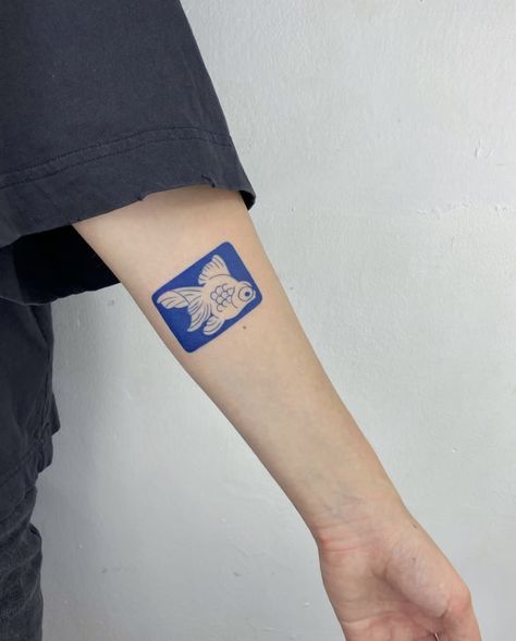 Blue Stamp Tattoo, Grid Tattoo, Abstract Flower Tattoo, Blue Ink Tattoo, Blue Tattoos, Pixel Tattoo, Blue Ink Tattoos, Bold Tattoo, Funky Tattoos