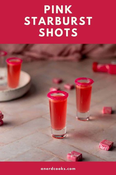 Pink Shooters, Starburst Shots, Gin Collins, Pink Punch Recipes, Strawberry Daiquiri Mix, Fruity Drink Recipes, Happy Hour At Home, Starburst Candy, Collins Cocktail