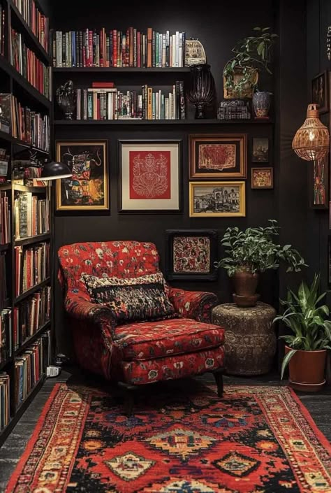 Small Home Library Room Interior Design, Indian Home Library, Library Room Small Space, Library Small Room Ideas, Cozy Office Inspiration, Library Ideas For Home Reading Corners, Small Corner Reading Nook, Book Nook Decor Ideas, Small Study Room Ideas Cozy Library