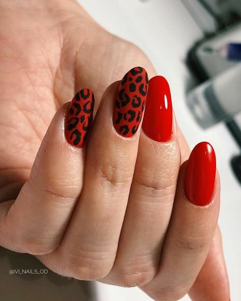 Print Nail Art, Red Nail Art Designs, Red Gel Nails, Red Nail Art, Leopard Print Nails, Her Nails, Leopard Nails, Animal Nails, Red Nail Designs