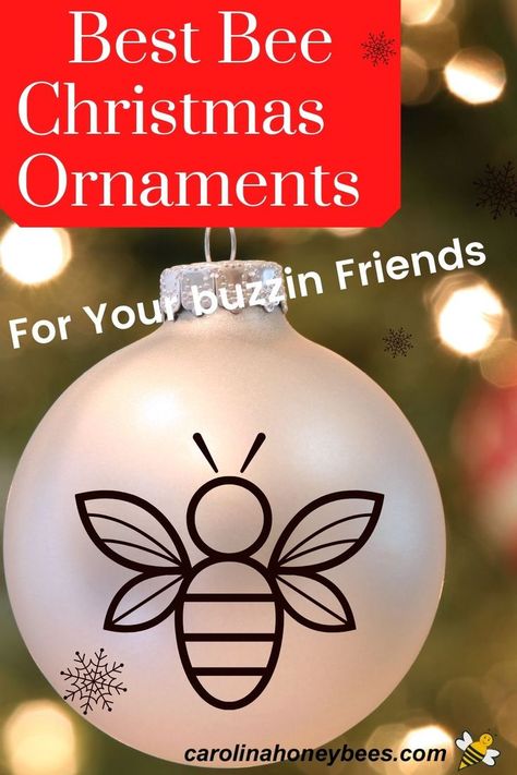 Large white Christmas tree ornament with bee theme. Bee Inspired Christmas Tree, Diy Bee Ornament, Christmas Bumble Bee, Honey Bee Ornaments Diy, Bumble Bee Ornaments Diy, Bee Christmas Ornament Diy, Bee Ornaments, Bee Christmas, Cute Honey Bee