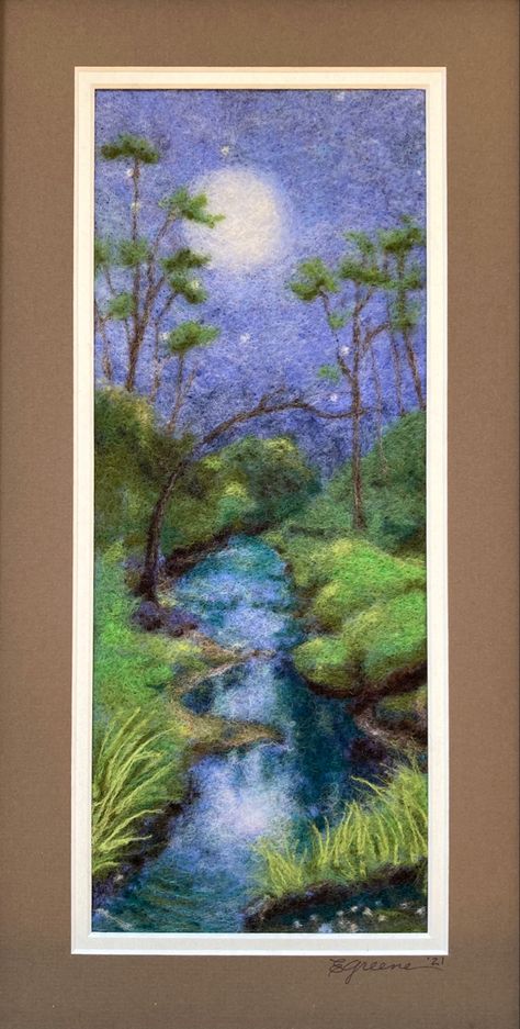 Needle Felted Wool Landscapes, 2d Felting Ideas, 2d Needle Felted Pictures, Needle Felted Flower Pictures, Felted Pictures Fiber Art, 2d Felted Pictures, Needle Felt Art Pictures, Wool Felt Painting, Needle Felted Paintings