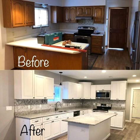 #kitchenmakeover #kitchentips #kitchenreno Kitchen Remodel Plans, Simple Kitchen Remodel, Mobile Home Kitchen, Mobile Home Renovations, Before And After Kitchen, Mobile Home Remodel, Kitchen Ideas Dark Cabinets, Kitchen Ideas Dark, Kitchen Redesign