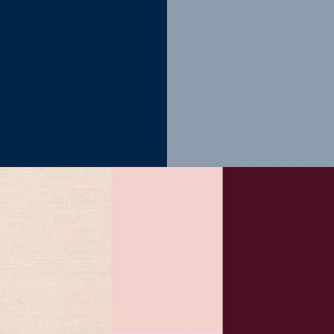 Navy, Dusty Blue, Champagne, blush and Burgundy color scheme Blue And Burgundy Home Decor, Dusty Blue And Burgundy Color Palettes, Burgundy And Navy Bathroom Ideas, Navy Burgundy Living Room, Navy And Burgundy Living Room Decor, Burgundy And Blue Interior Design, Navy Blue And Burgundy Bedroom Ideas, Colors That Go Good With Navy Blue, Burgundy And Navy Living Room