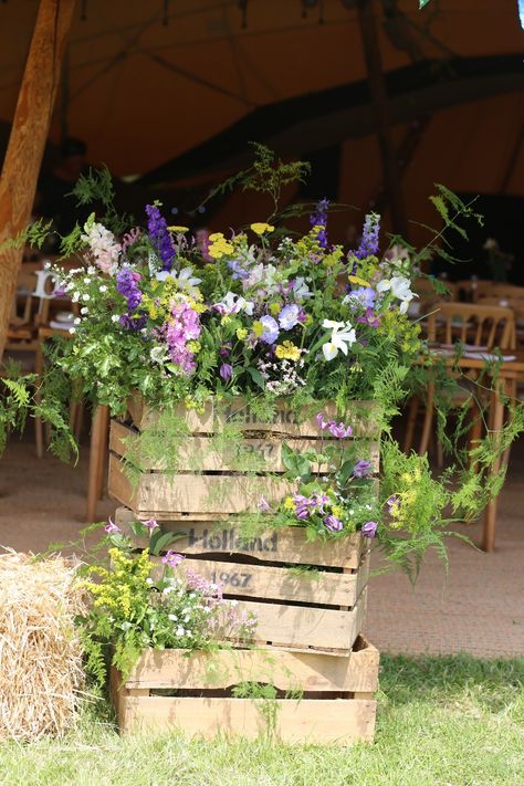 Wooden Crates Garden, Tipi Wedding Decor, Outdoor Wedding Flowers, Orchard Wedding, Tipi Wedding, Wedding Flower Inspiration, Floral Foam, Wedding Flower Arrangements, Wooden Crates