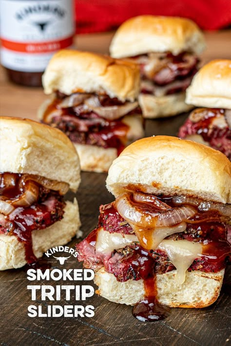 Recipes With Leftover Tri Tip, Smoked Sandwich Recipes, Traeger Game Day Recipes, Smoked Tri Tip Sandwich, Bbq Tri Tip Sandwiches, Recipes With Tri Tip, Tritip Sandwich Sides, Smoked Food For A Crowd, Bachelor Recipes Easy