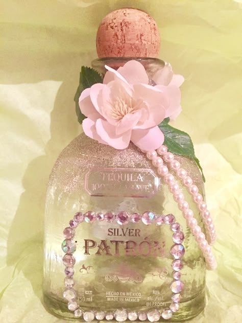 Decorated Alcohol Bottle Cricut Liquor Bottle Ideas, Cute Alcohol Bottles, Centenario Bottle Decorated, Pink Decorated Bottle, Rhinestone Bottle Alcohol 21st Birthday, Pink Patron Bottle, Don Julio Bottle Decorated Pink, Decorative Alcohol Bottles, Liquor Bottles Decoration