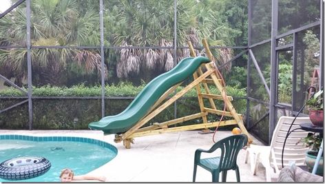 ben made a pool slid (800x450) Homemade Pool Slide, Pool Slide Ideas, Pool Slide Diy, Homemade Pond, Homemade Pool, Above Ground Pool Slide, Underground Swimming Pool, Swimming Pool Slides, Pool Water Slide