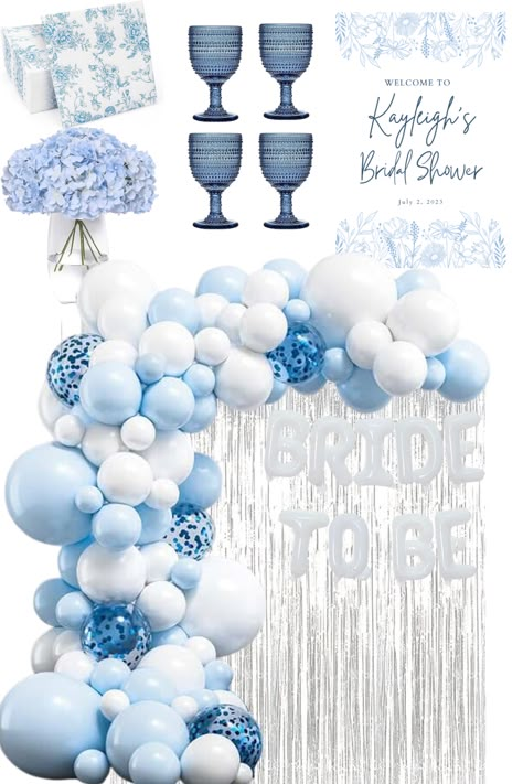 Bridal Shower Blue And Gold, Light Blue Bachelorette Party Decorations, Something Blue Bridal Shower Balloon Arch, Blue Floral Bridal Shower Decorations, Light Blue Bridal Shower Decorations, Bridal Shower Backyard Decorations, Blue Willow Bridal Shower Ideas, Blue Butterfly Bridal Shower Ideas, Something Blue Bridal Shower Theme Decor