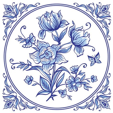 Dutch Tiles, Dutch Delft, Printed Tile, Delft Tiles, Tile Projects, Decorative Tiles, Dutch Design, Floral Motifs, Decorative Tile