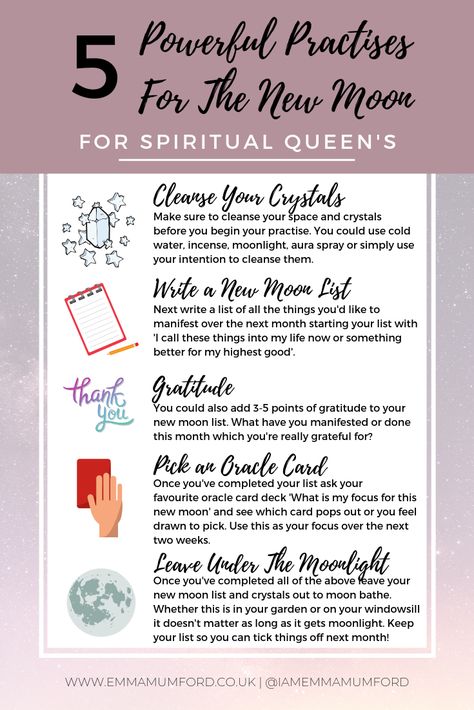 Follow my 5 powerful practises for the new moon using the law of attraction! For more content and helpful tips like this you can find more on my Pinterest and website...   #lawofattraction #manifest #love #dreamlove #abundance #spirituality #theuniverse #lifecoach #selfhelp #selfdevelopment #advice #tips #gratitude #positivevibes #positivity #selflove #oraclecards #manifesting #newmoon #fullmoon #mooncycles #moonritual #gratitude #crystals Emma Mumford, Full Moon Spells, New Moon Ritual, Moon Spells, Moon Bath, Moon Ritual, New Moon Rituals, Moon Journal, Full Moon Ritual