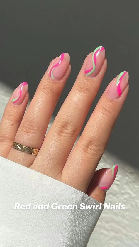 Nails With Almond Shape, Pink Shellac Nails, Swirls Nails, Shellac Nails Summer, Pink Shellac, Shellac Nail Designs, Swirl Nail Art, Summer Nails Almond, Healthy Low Carb