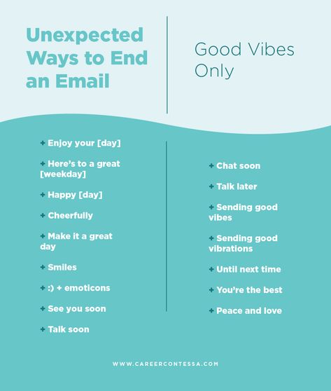 rmly10. Regards11. Warm regards12. Warmest regards13. Rgds (Shortened version of regards)14. Stay tuned15. Stay tuned… 16. Cordially17. Enthusiastically18. Sincerely19. Yours20. Take care21. Best wishes22. Respectfully23. -[initials] How To Sign Off An Email, Ways To Sign Off An Email, Email Sign Off Ideas, Ways To End An Email, Email Closing, Business Advice Entrepreneurship, Professional Language, Email Like A Boss, Employee Evaluation