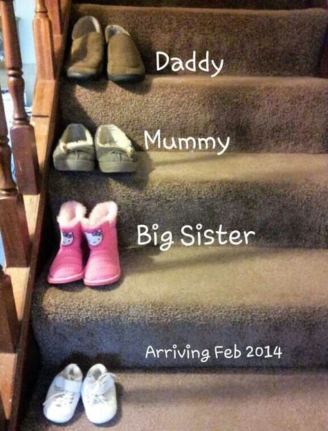 2nd Baby Announcement, Baby Announcement Shoes, Baby 2 Announcement, Second Baby Announcements, Pregnancy Announcement Sibling, Baby Announcement Photoshoot, Fun Baby Announcement, Baby Stocking, Baby Announcement Pictures