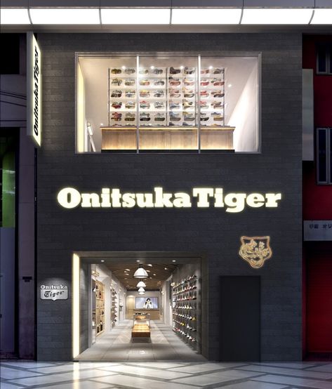 Onitsuka Tiger Store, Osaka – Japan » Retail Design Blog Duplex Facade, Shopfront Design, Stationery Store Design, Store Front Windows, Shoe Store Design, Tiger Store, Retail Facade, Retail Interior Design, Storefront Design