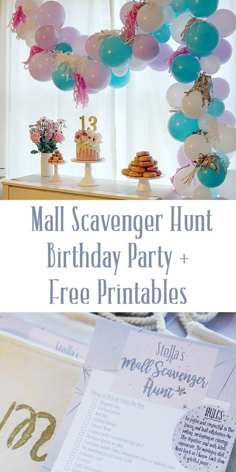 Mall Scavenger Hunt Birthday Party + Free Printable || Darling Darleen Mall Scavenger Hunt Birthday Party, Party Ideas For Teen Girls, Mall Birthday Party, Scavenger Hunt Birthday Party, Teen Scavenger Hunt, 13th Birthday Party Ideas For Girls, Mall Scavenger Hunt, Scavenger Hunt Party, Teen Girl Birthday Party