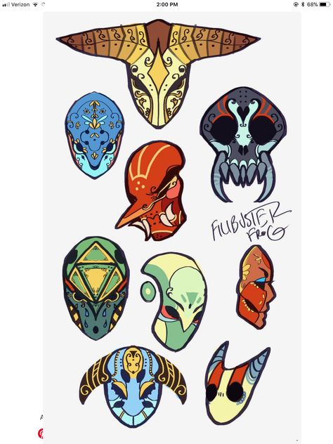 Masks Art Drawing, Cool Masks Designs Ideas, Mask Rpg, Mask Design Drawing, Mutant Character Design, Fae Character Design, Dragon Fae, Fae Lore, Masks Drawing