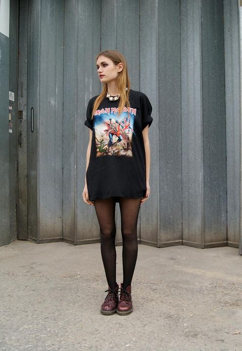 Vintage 00s IRON MAIDEN shirt | Dark Paradise Vintage | ASOS Marketplace Iron Maiden Shirt Outfit, Maiden Outfit, Iron Maiden Shirt, Johnny Lawrence, 2010s Fashion, Rocker Girl, Fashion Style Outfits, Dark Paradise, Rock Outfits