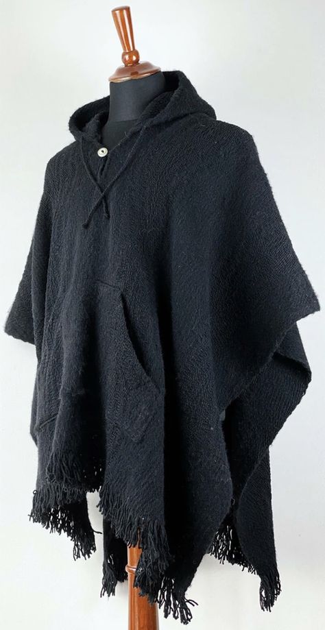 Poncho Men Outfit, Witchy Mens Fashion, Men’s Poncho, Male Witch Aesthetic Fashion, Male Witch Outfit, Lunar Punk, Poncho Fashion, Poncho Men, Mens Poncho