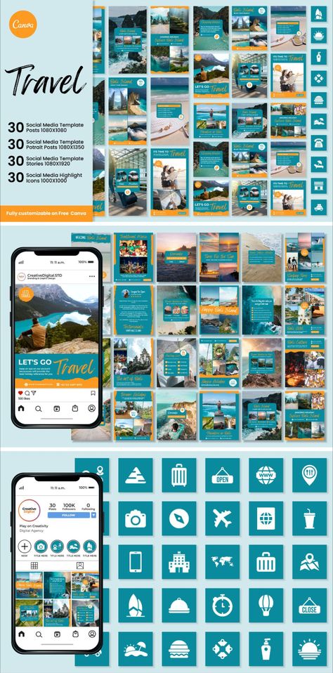 Insta Highlight Covers, Travel Branding, Brand Kits, Medium Highlights, Branding Kits, Black And White Instagram, Travel Marketing, Ig Templates, Online Graphic Design