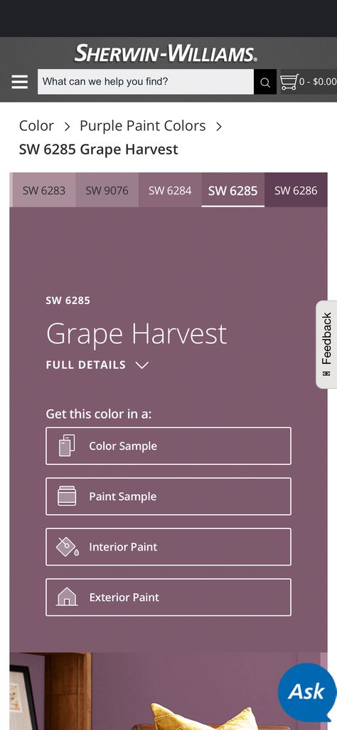 Purple Paint Color, Purple Paint Colors, Grape Harvest, House Colours, Grape Harvesting, Purple Paint, Sherwin Williams Paint Colors, Paint Projects, Color Samples