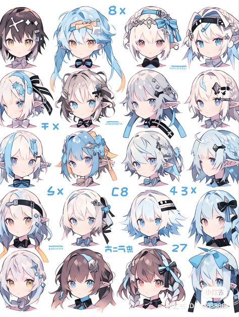 Chinese Hairstyle Drawing Reference, Vtuber Model Hair Ideas, Vtuber Hair Design Ideas, Anime Chinese Hairstyle, Vtuber Hair Ideas, Cocoplay Hair, Character Design Concept Art, Adopt Idea, Simple Cartoon