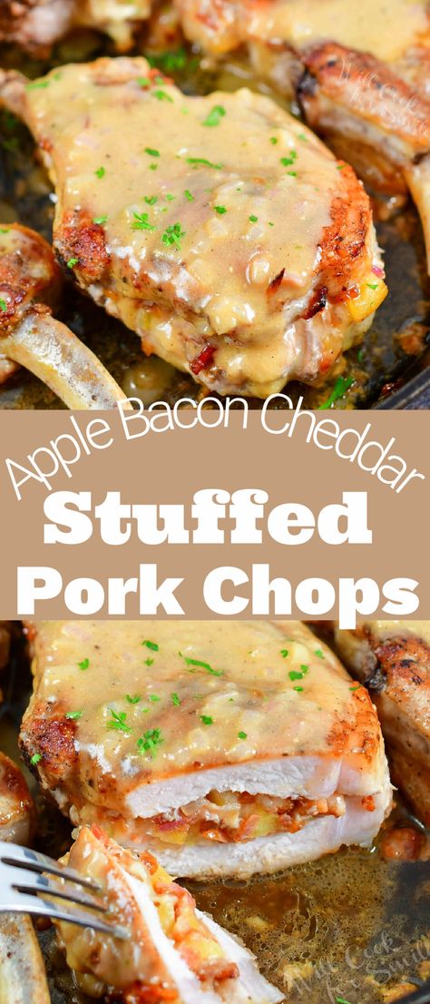 Stuffed Pork Chops With Apple Stuffing, Apple Bacon Stuffed Pork Chops, Bacon Stuffed Pork Chops, Stuffed Pork Chops With Bacon, Stuffed Pork Chops With Cheese, Apple Gouda Stuffed Pork Chops, Stuffed Pork Chops On The Smoker, Stuffed Chops Pork, Sauce For Stuffed Pork Chops