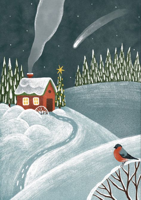 Winter Woodland Illustration, Winter Bunny Illustration, Christmas Forest Illustration, Winter Forest Illustration, Winter House Illustration, Illustration Forest, Woodland Illustration, Christmas Tree Forest, Winter Artwork