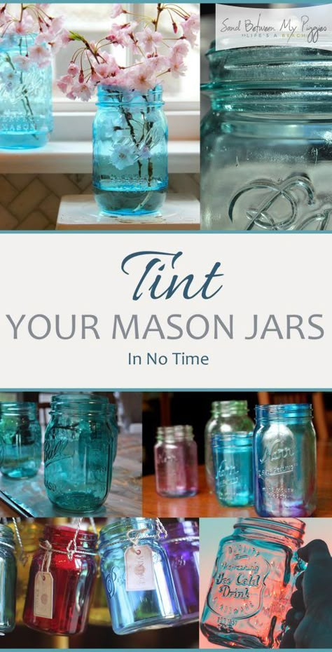 Tint Your Mason Jars In No Time| Mason Jars, Mason Jar Crafts, Tinted Mason Jars, How to Tint a Mason Jar, Tinted Mason Jar Crafts, Crafts, DIY Home, DIY Mason Jar. #MasonJar #MasonJarCrafts #TintedMasonJars #DIYMasonJar Easy Mason Jar Crafts Diy, Tinted Mason Jars, Easy Mason Jar Crafts, Chalk Paint Mason Jars, Mason Jar Projects, Diy Jar Crafts, Mason Jar Crafts Diy, Mason Jar Gifts, Mason Jar Lighting