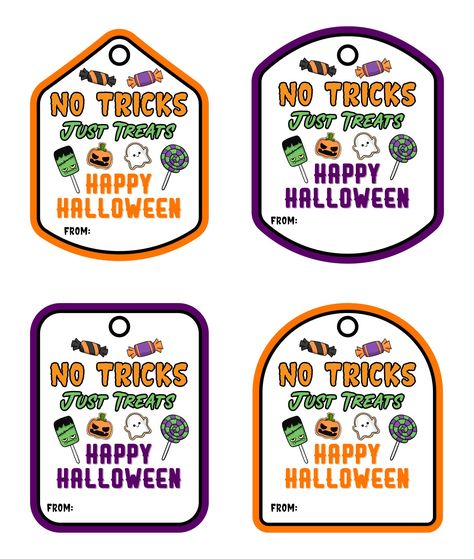 Halloween Favor Tags Printable Free, Free Halloween Tags For Treat Bags, Halloween Treat Bag Labels Printable, Halloween Treat Printables Free, Halloween Goodie Bag Printables Free, Trick Or Treat Tags Free Printable, Lollipop Tags Free Printable, Halloween Bag Tags Free Printable, No Tricks Just Treats Printable Free