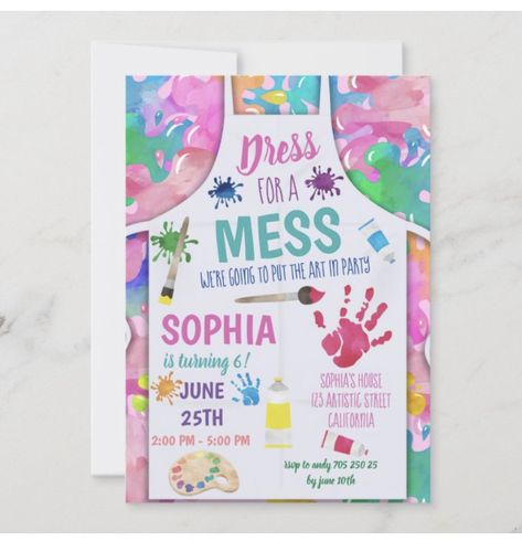 6th Birthday Girls, Art Party Invitations, 7th Birthday Party Ideas, Painting Birthday Party, Girls Birthday Party Themes, 5th Birthday Party Ideas, Painting Birthday, Birthday Party Crafts, Art Birthday Party