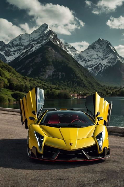 Lamborghini Yellow Car, Lamborghini Cars Luxury, Ferrari Veneno, Yellow Lamborghini, Veneno Roadster, Latest Lamborghini, Aggressive Design, Car Lamborghini, Cartoon Cars