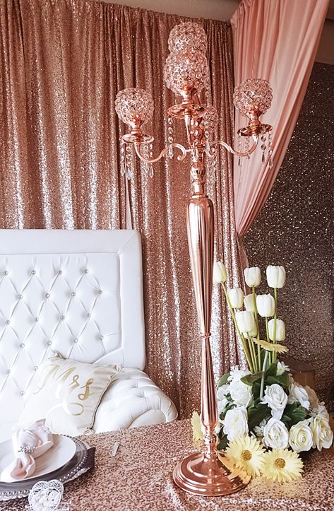 Rose Gold Wedding Reception Decor, Gold Wedding Reception Decor, Rose Gold Salon, Rose Gold Wedding Reception, Salon Suite Decor, Rose Gold Chandelier, Rose Gold Rooms, Gold Wedding Decor, Rose Gold Wedding Decor