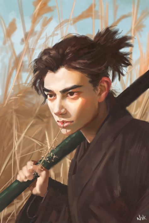 Samurai Dnd Character, Male Samurai Art, Japanese Character Design Male, Asian Dnd Character, Samurai Oc Male, Asian Character Art, Japanese Character Art, Asian Character Design Male, Character Concept Art Male