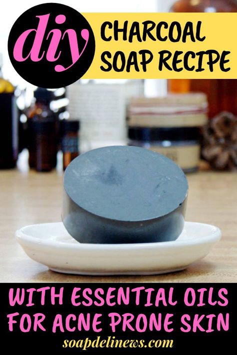 Charcoal soap recipe. How to make DIY charcoal soap bars as natural acne remedies for skin care. An easy melt and pour soap recipe for beginners. This homemade charcoal soap recipe has no lye to work with and can be made in as few as 10 minutes. This easy to craft homemade activated charcoal melt and pour soap recipe fights acne plus soothes and helps to promote healing with natural essential oils. Learn how to make this homemade beauty recipe to add to your natural skin care routine for summer! Diy Charcoal Soap, Lye Soap Recipe, Charcoal Soap Recipe, Anti Acne Skin Care, Diy Charcoal, Diy Soap Bars, Recipe For Beginners, Diy Soap Recipe, Lye Soap