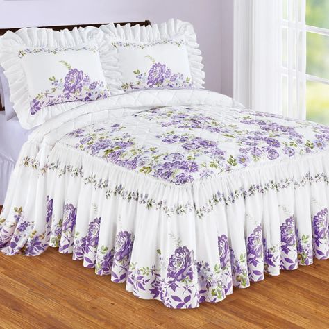 Queen Bedspread, Top Of Bed, Baby Booties Pattern, Lavender Floral, Lovely Lavender, Collections Etc, Print Comforter, Ruffled Skirt, Bathtub Accessories