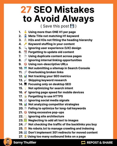 27 SEO Mistakes to Avoid Always 27 SEO Mistakes to Avoid Always - ai for seo | ai for busines | ai for maketing | seo tools - 
#AiTools #AiToolsForSeo #AiForBusines #SeoTools Seo Marketing Creative Ads, Article Topics, Business Books Worth Reading, Creative Podcast, Small Business Marketing Plan, Seo Checklist, Social Media Marketing Planner, Business Branding Inspiration, Seo Writing