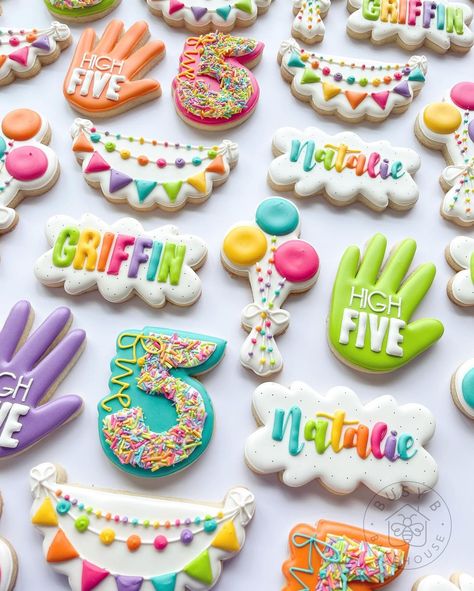 Number Six Cookies Decorated, Crazy Eight Birthday Party Ideas, Hi Five Birthday Cookies, Number 6 Cookies, High Five Birthday Party Theme, High Five Birthday Cake, High 5 Birthday Cake, 5 Girl Birthday Party Ideas, Handful Birthday Party