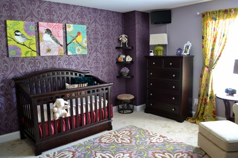 DSC_0028 Dark Purple Accent Wall, Dark Purple Walls, Purple Accent Wall, Purple Nursery, Interior Design Pictures, Purple Rooms, Gorgeous Interiors, Purple Decor, Nursery Baby Room