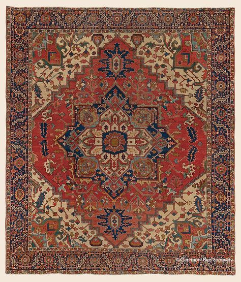 SERAPI, Northwwest Persian - Claremont Rug Co. Serapi Rug, Botanical Design, Antique Carpets, Medallion Design, Free Prints, Art Object, Antique Rugs, Cherry Blossom, Persian