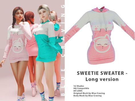 Sweetie Sweater - Long version | Blue Craving on Patreon Sims 4 Stories, Sims Stories, Cc Clothes, Sims 4 Cc Skin, Sims 4 Expansions, Tumblr Sims 4, Sims 4 Dresses, The Sims 4 Download, Sims 4 Cc Packs