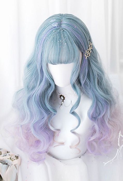 The wig does not includes styling.You need to style the wig by yourself to achieve the effect shown in the pictures. Pastel Wig, Unicorn Hair Color, Kawaii Wigs, Violet Pastel, Cosplay Hair, Kawaii Hairstyles, Wigs For Sale, Curly Wig, Anime Hair